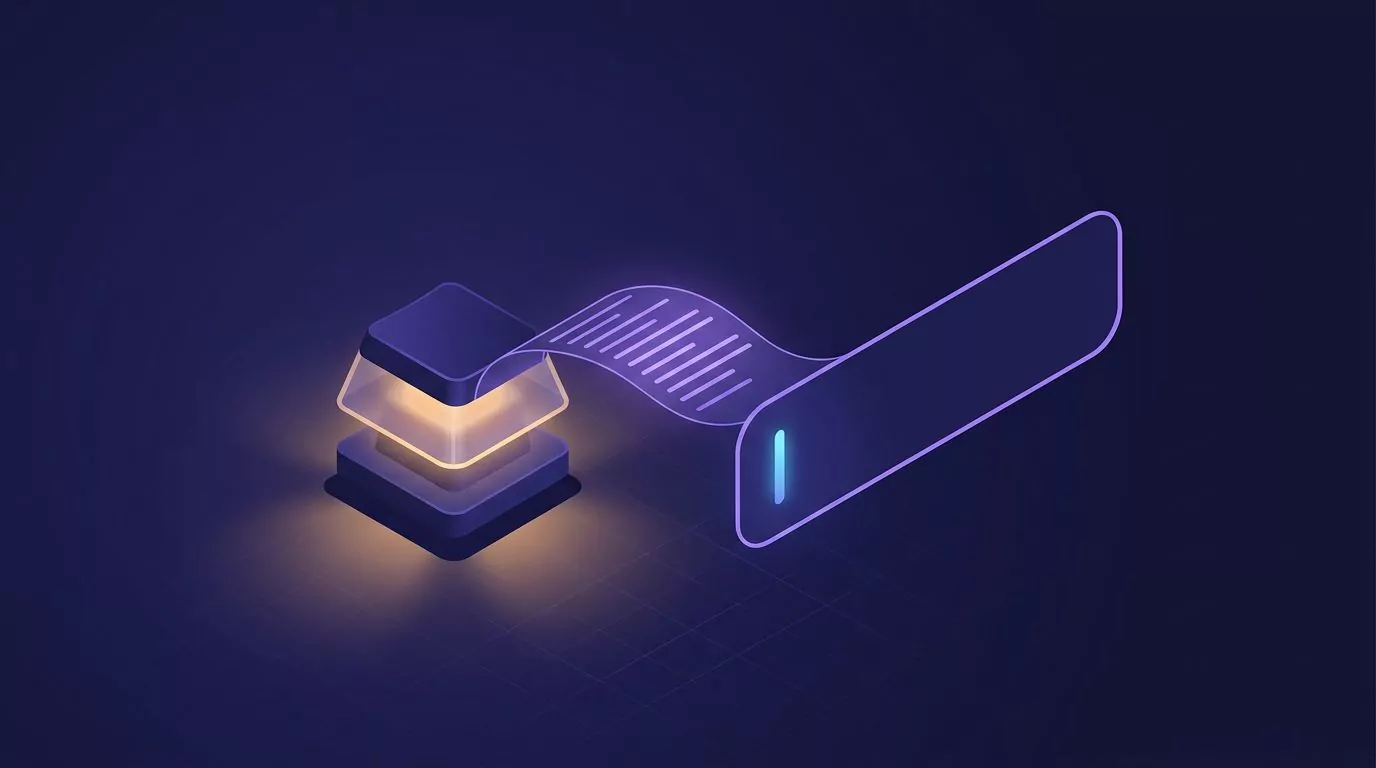 Held key sending a ribbon of clean text into a waiting cursor, the core Willow Voice alternative workflow