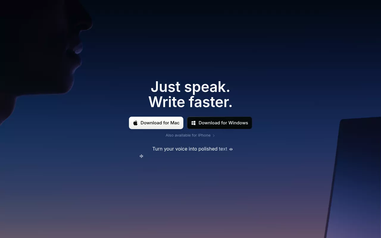 Superwhisper home page offering Mac and Windows downloads for local speech to text dictation