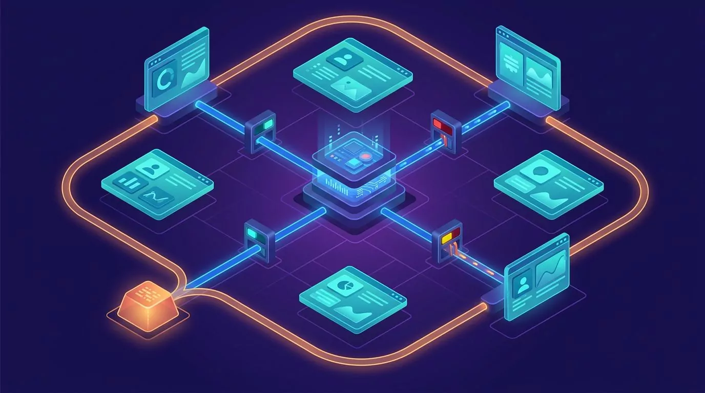 Hub and spoke of an OS voice stack with per app permission gates and one shortcut bypass route
