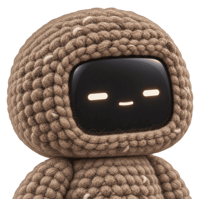 Chest-up portrait of the wool VoiceSnap character with a focused black screen face