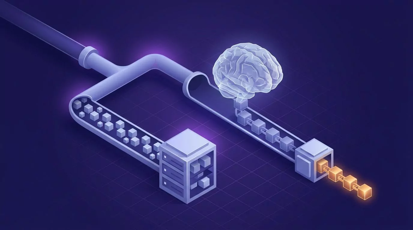 AI cognitive offloading: stored facts flow to a cabinet, while a reasoning chain is built first, then polished by AI