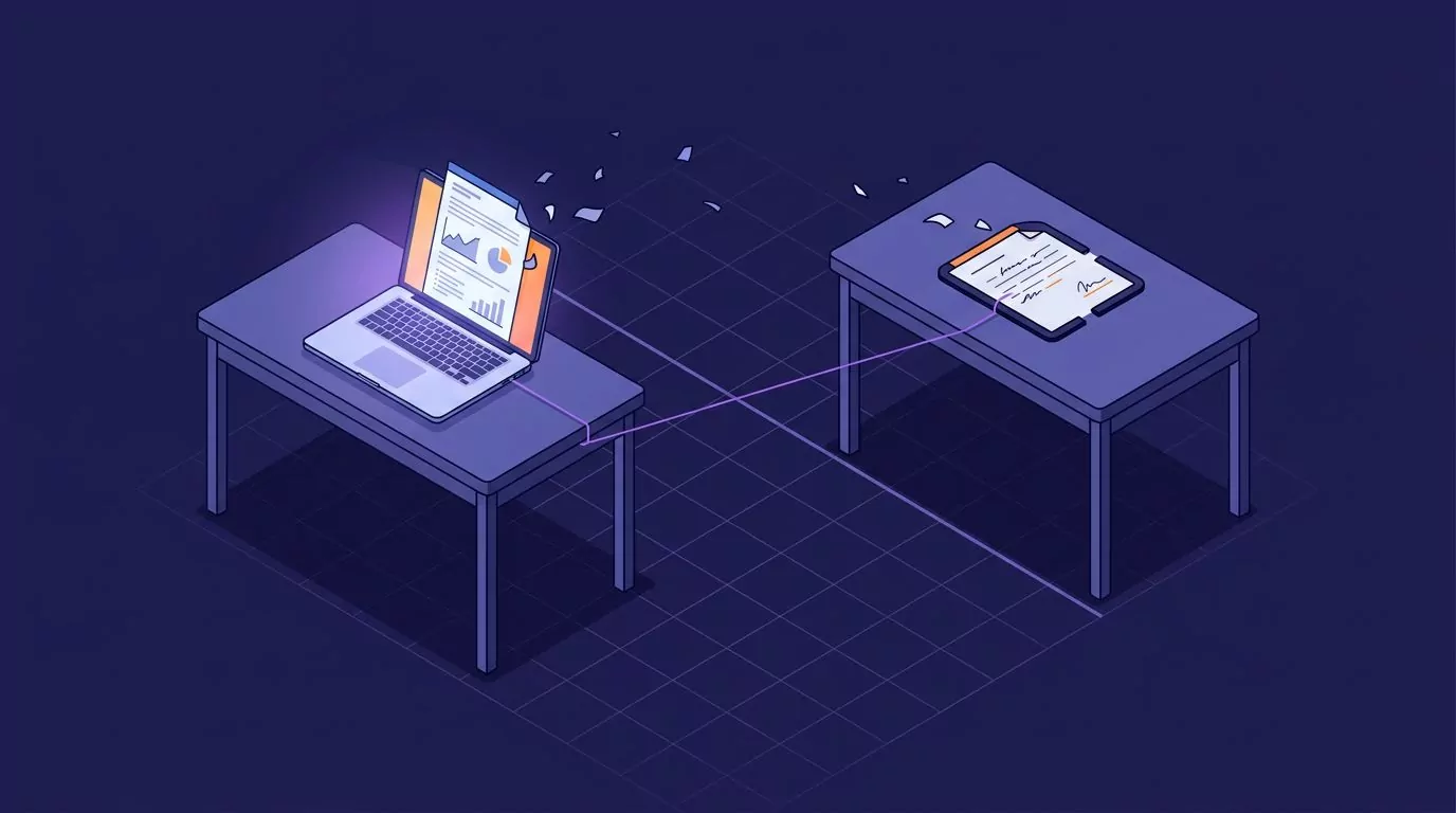 An unfinished task on a back desk pulls a thread from the active task in front, so attention leaks away
